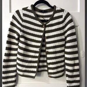 Mango Olive Green and White Striped Knit Cardigan